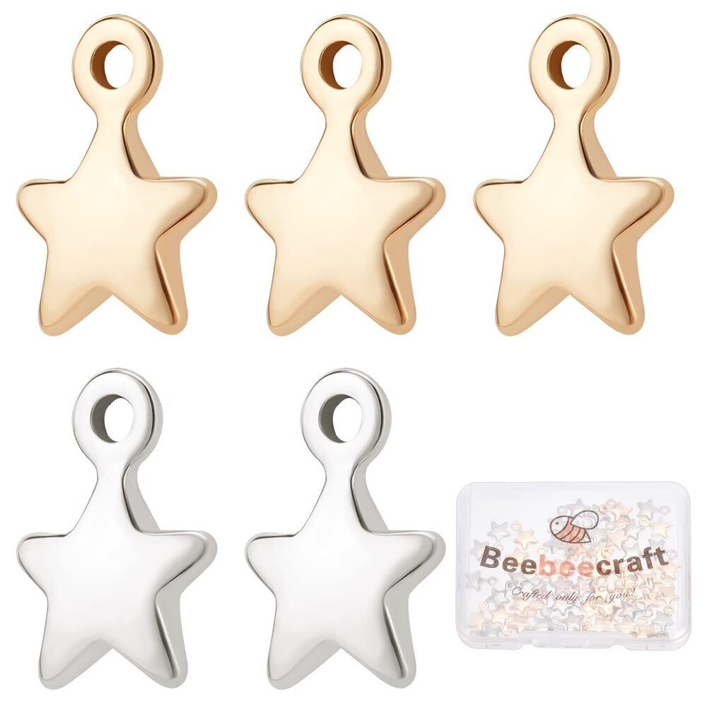 7377 60Pcs 2 Colors Mini Star Charms Gold & Platinum Plated Small Pentagram